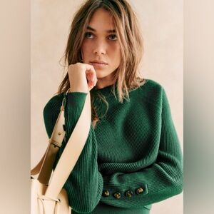 Sezane Sami Jumper Size S Bottle Green ASO Kate Middleton